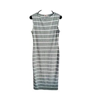 One Clothing Striped Midi Dress Women Size M Gray White Bodycon Sleeveless